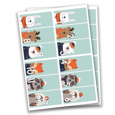 24 advent calendar number stickers - square stickers - blue forest animals no 61 - stickers 9 × 4.5cm - for handicrafts and decorating