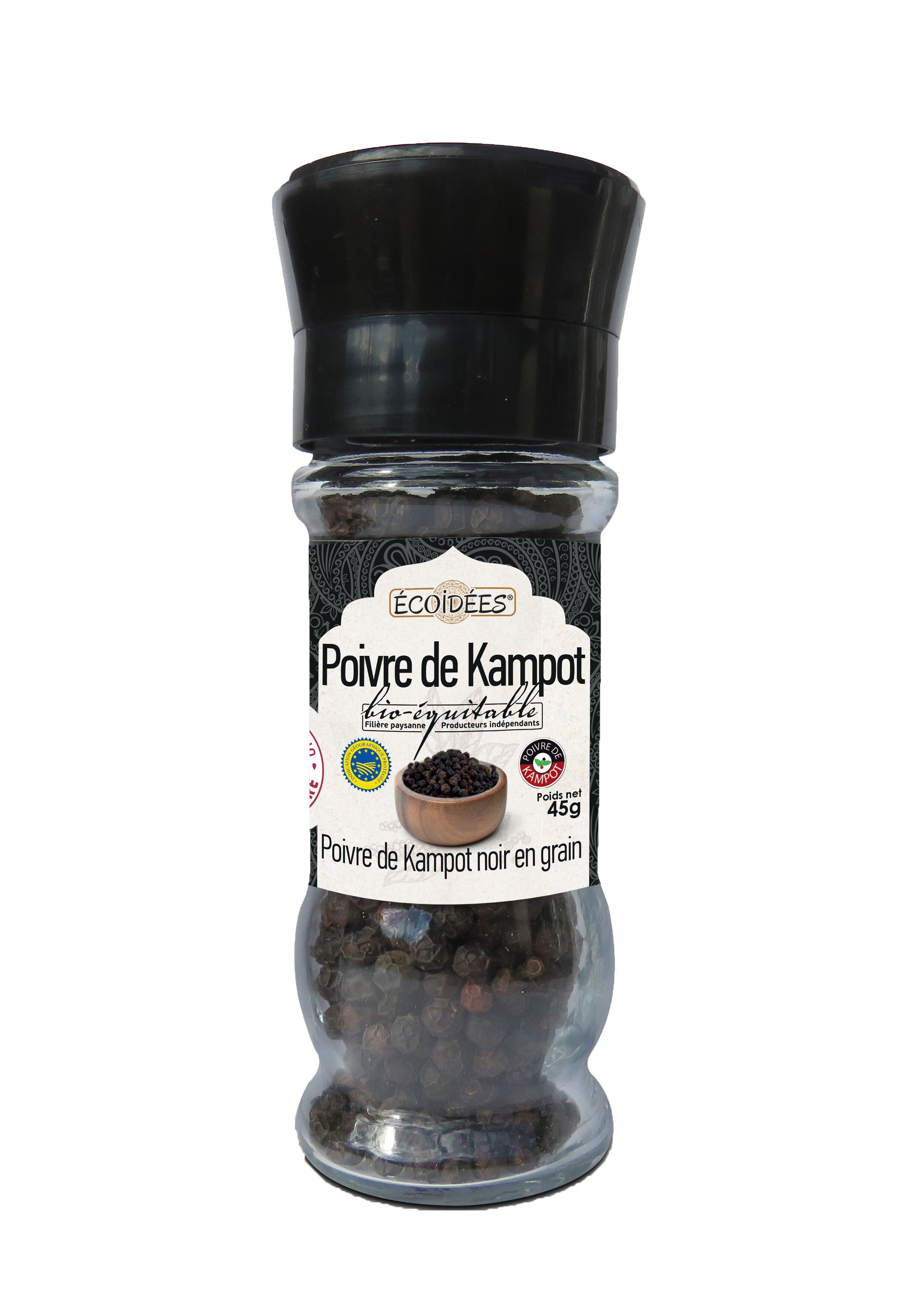 Poivre noir de Kampot BIO&EQUITABLE - Moulin 45g