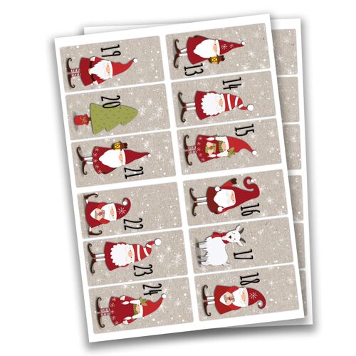 24 Adventskalender Weihnachtssticker - eckige Aufkleber - Nikoläuse Nr 62 - Sticker 9×4,5cm - zum Basteln und Dekorieren