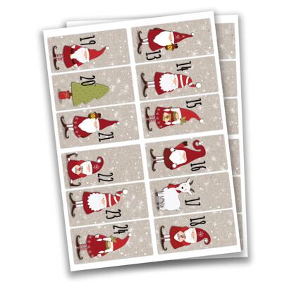 24 adesivi natalizi calendario dell'avvento - adesivi quadrati - Babbo Natale n. 62 - adesivo 9 × 4,5 cm - per l'artigianato e la decorazione
