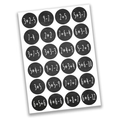 Papierdrachen 24 Adventskalender Zahlenaufkleber - Rechenaufgaben Nr 68 - Aufkleber 4cm - zum Basteln und Dekorieren