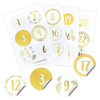 24 autocollants pour le calendrier de l'avent - feuille d'or | Numéro 189 - autocollant pour votre calendrier de Noël - pour l'artisanat et la décoration 1