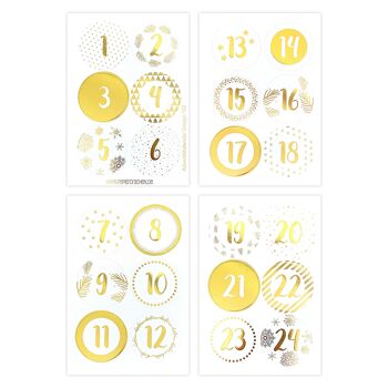 24 autocollants pour le calendrier de l'avent - feuille d'or | Numéro 189 - autocollant pour votre calendrier de Noël - pour l'artisanat et la décoration 2