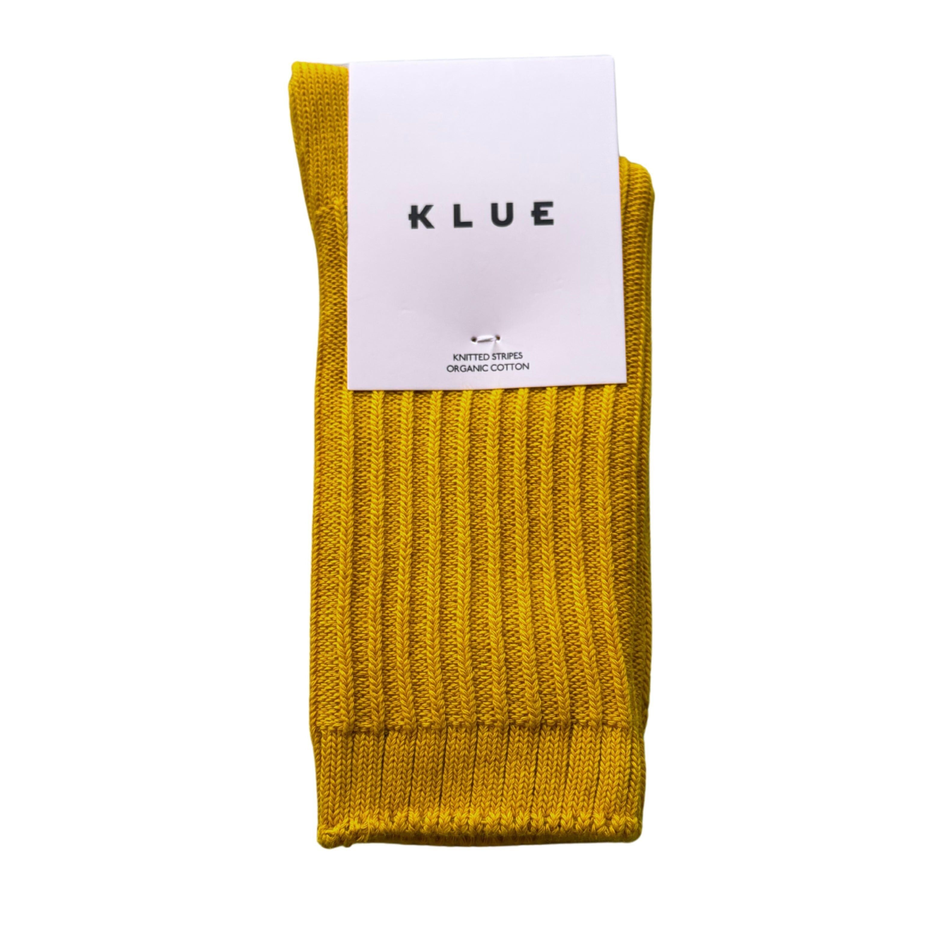 KLUE Bio-Baumwollsocken mit einfarbigen Strickstreifen | Senfgelb