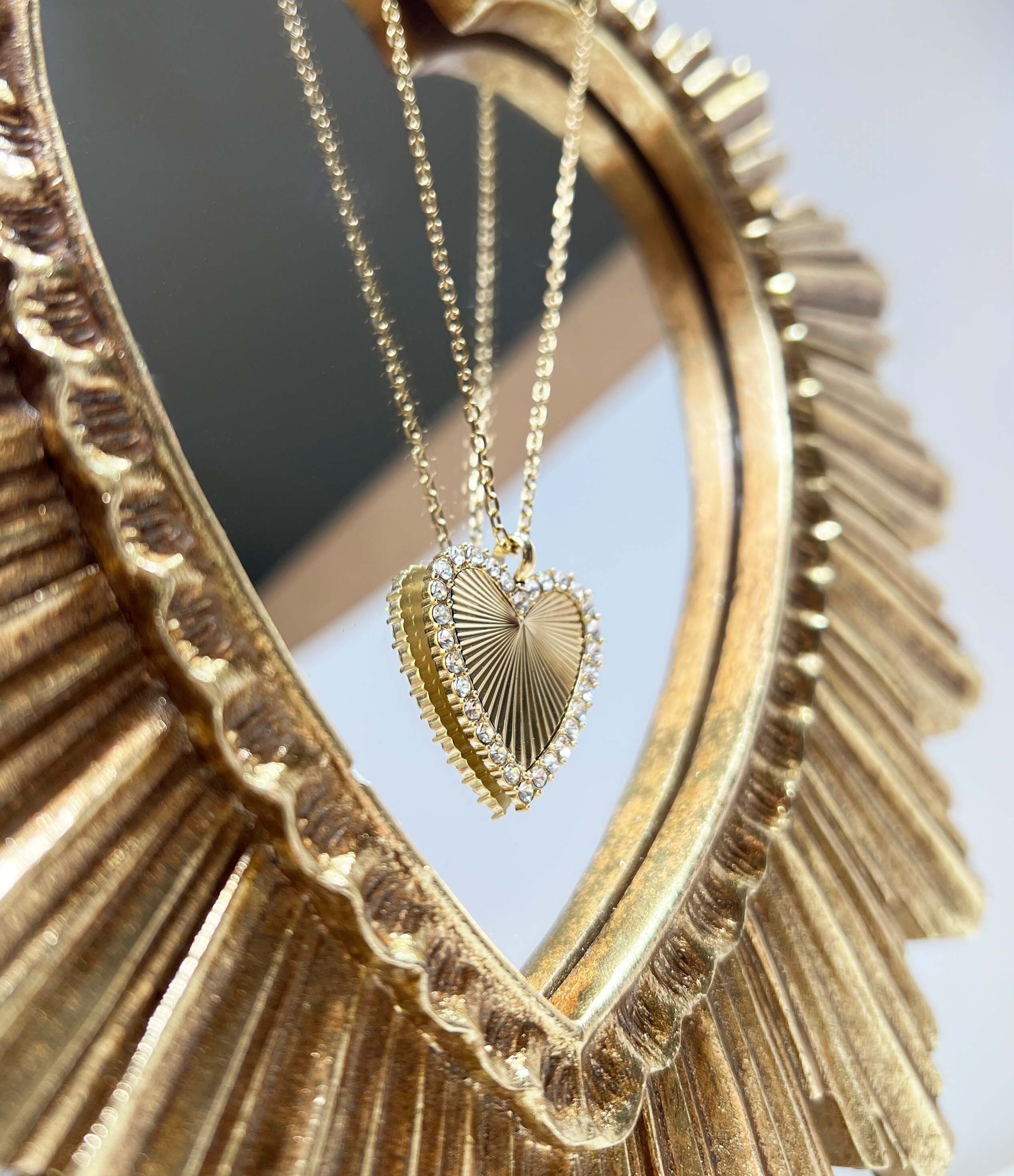 Goldene Strassherz-Halskette – Edelstahl 316L