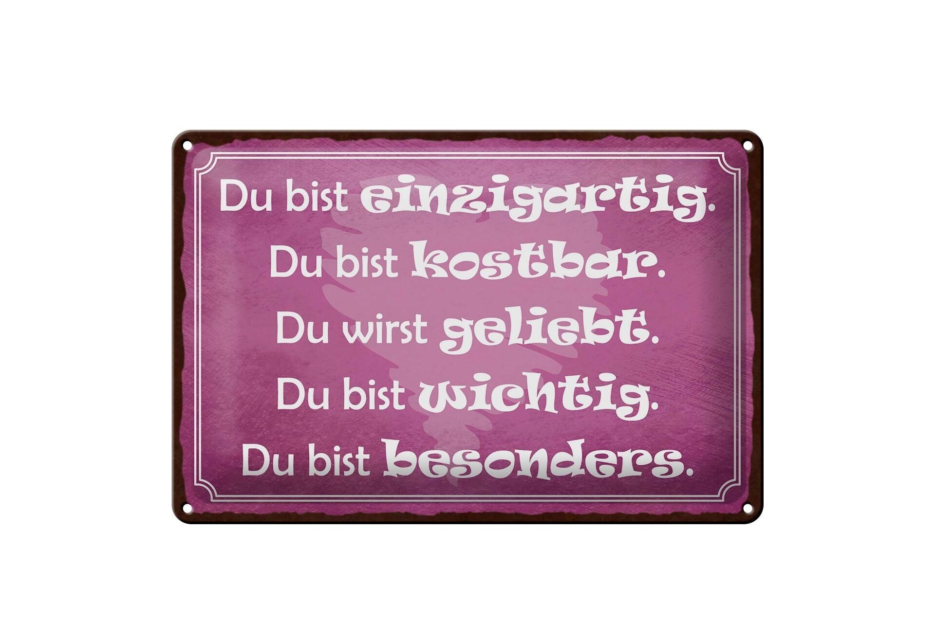 Letrero metálico de 20 x 30 cm con frase: Eres único, valioso, importante. Letrero decorativo.