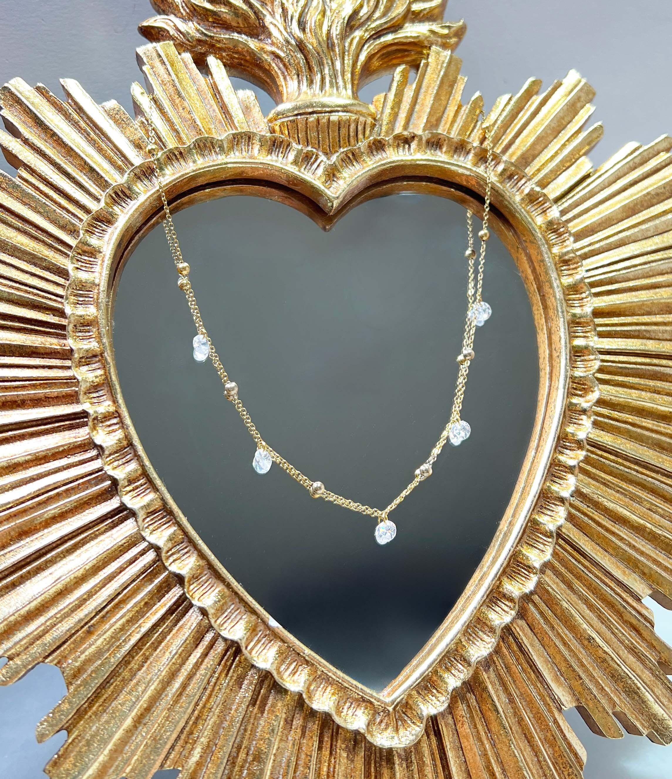 Goldfarbene Kugel- und Zirkon-Halskette – Edelstahl 316L