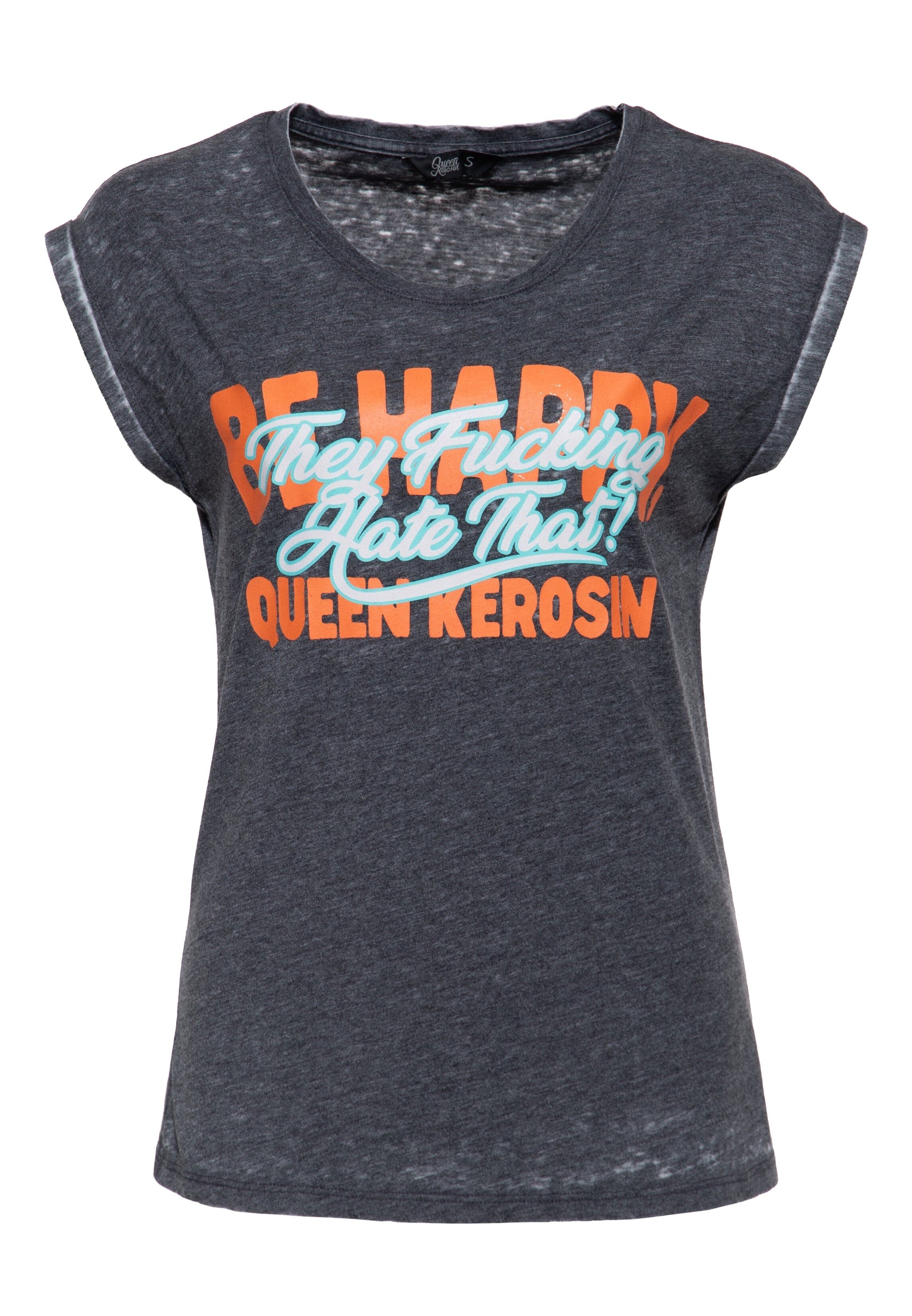 'Be Happy' T-shirt in grey