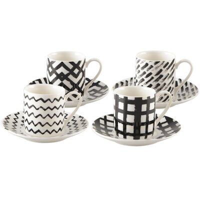 Set 4 tasses cafe 90ml noir et blanc