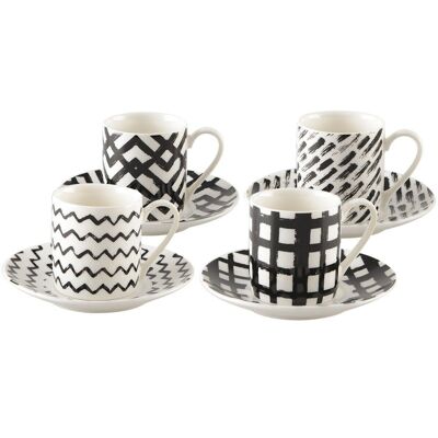 SET 4 COFFEE CUPS 90ML BLACK AND WHITE