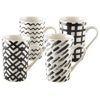Set 4 mugs 450ml noir & blanc