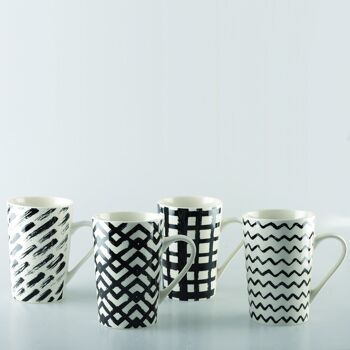 Set 4 mugs 450ml noir & blanc 2
