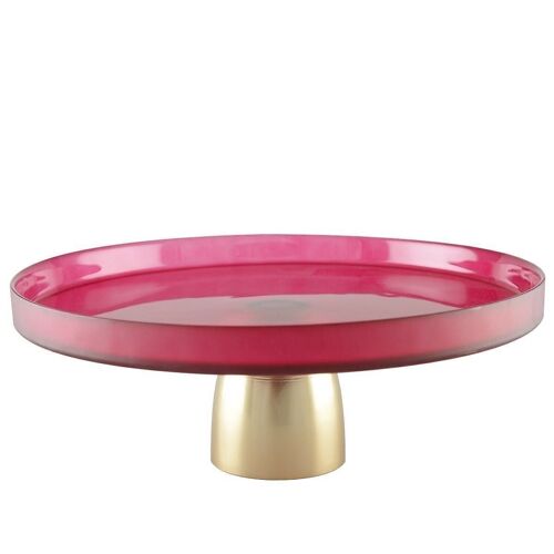 Plateau framboise sur pied dore 21cm