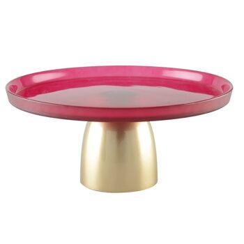 Plateau framboise sur pied dore 28cm 1