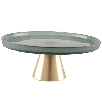 GREEN TRAY ON GOLD STAND 28CM