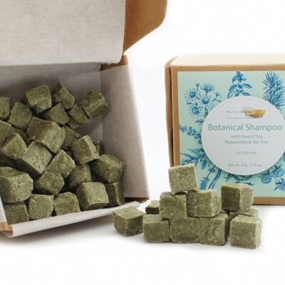 Cubes de shampooing botanique à l'argile verte et à la menthe poivrée - pour cheveux gras, 40 g
