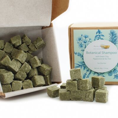 Botanical Shampoo Cubes with Green Clay and Peppermint - for Oily Hair, 40g