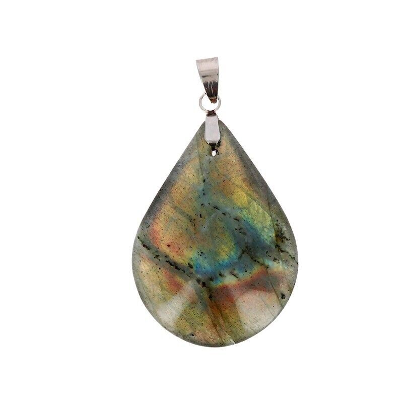 Grey Labradorite with Golden Rainbow Reflections, Drop 3.5  cm