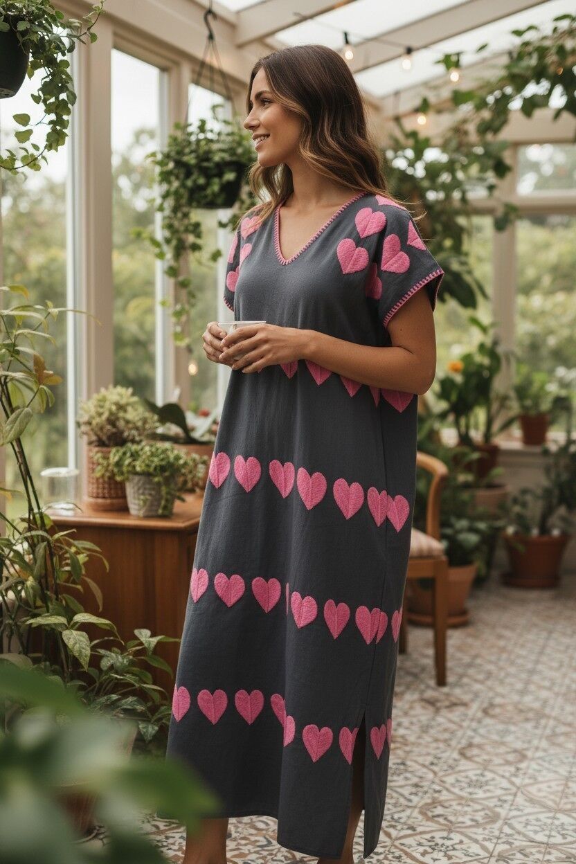 Mexican dress hand-embroidered with heart design