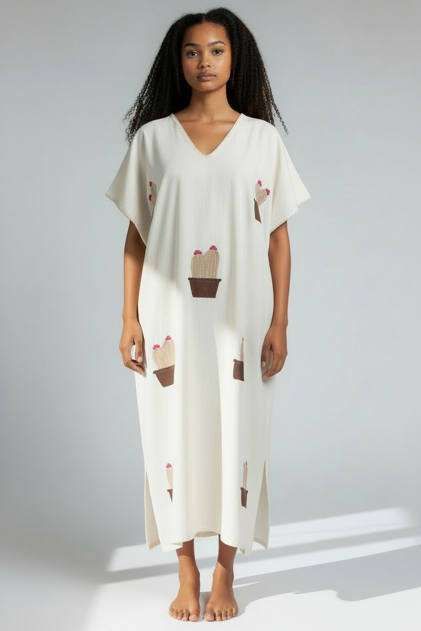 Mexican dress hand-embroidered with cactus design