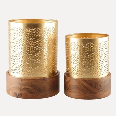 SET 2 WOOD AND GOLD CANDLESTICKS
