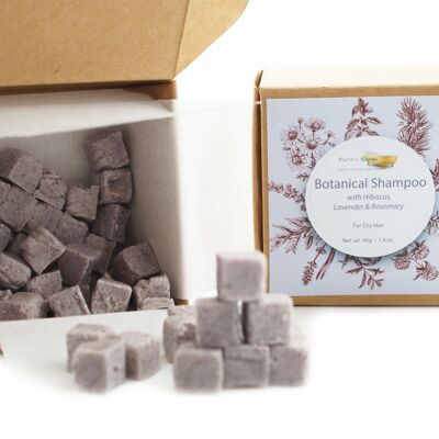 Botanical Shampoo Cubes with Hibiscus & Lavender - for Dry Hair, 40g