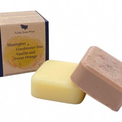 Shampoo e balsamo DUO, olio essenziale di vaniglia e arancia dolce, 60 g/40 g