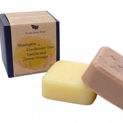 Shampooing & Revitalisant DUO, Huile Essentielle de Vanille et d'Orange Douce, 60g/40g