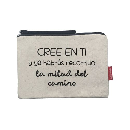 Toiletry Bag / Handbag, 100% Cotton, model "Believe in yourself and you will have already gone half the way"