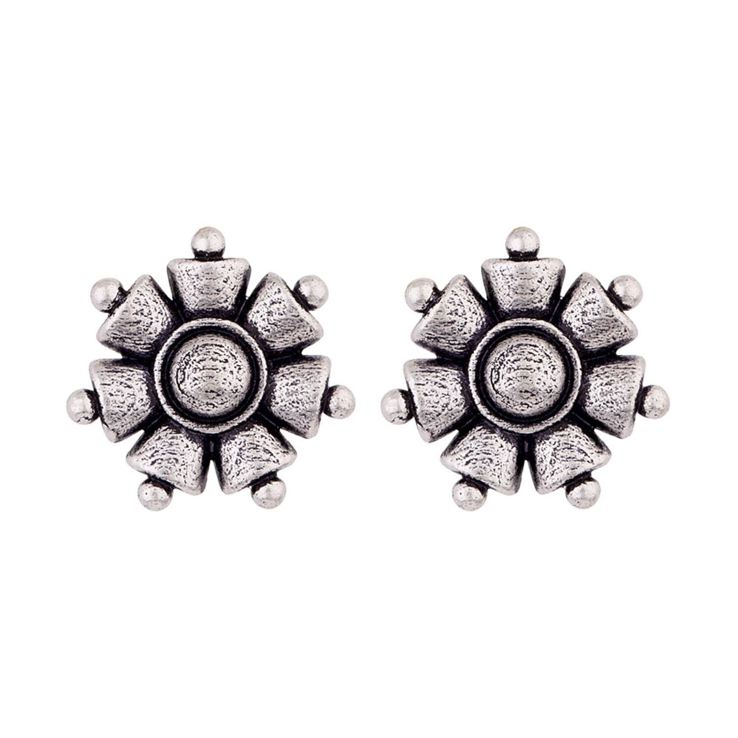Floral Stud Earrings – Fashion Jewelery – Silver Brass, Anti-Tarnish Finish – Lightweight Design