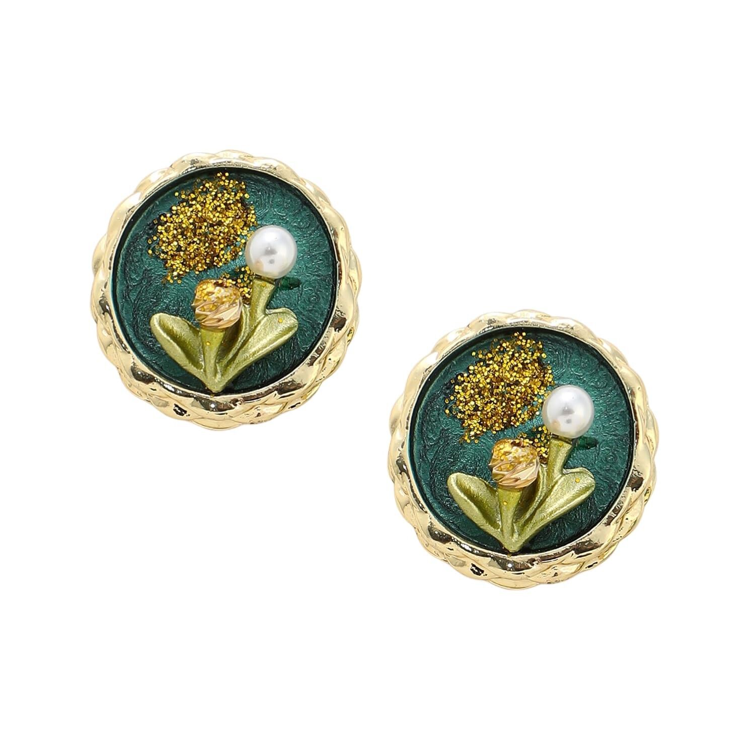 Portrait Stud Earrings – Fashion Jewelery – Alloy, Artificial Pearl, Push Back – Pair