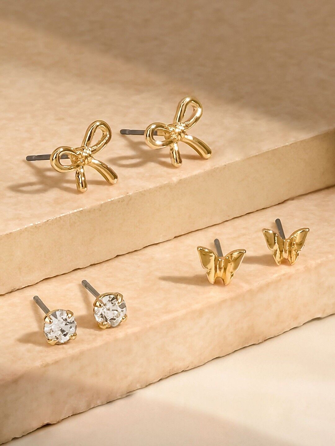 Contemporary Studs Earrings – Crystal Embellished – Gold-Toned – 1cm Length