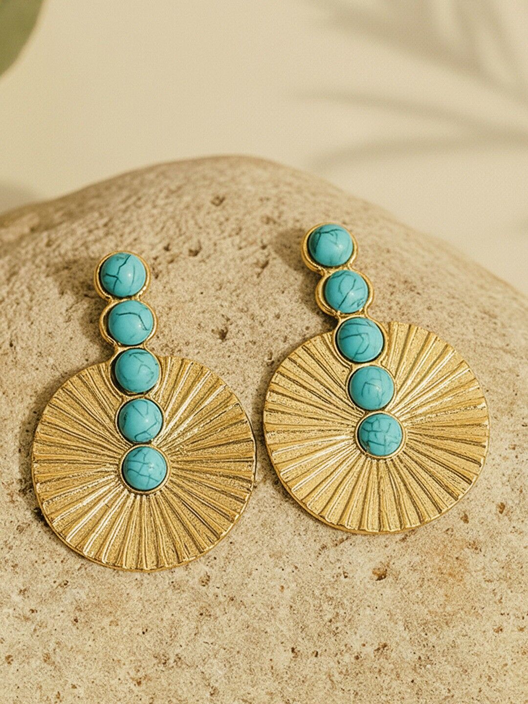 Gold-Plated Turquoise Spherical Drop Earrings – Fashion Jewelery – Post-Back Closure – 4cm Drop