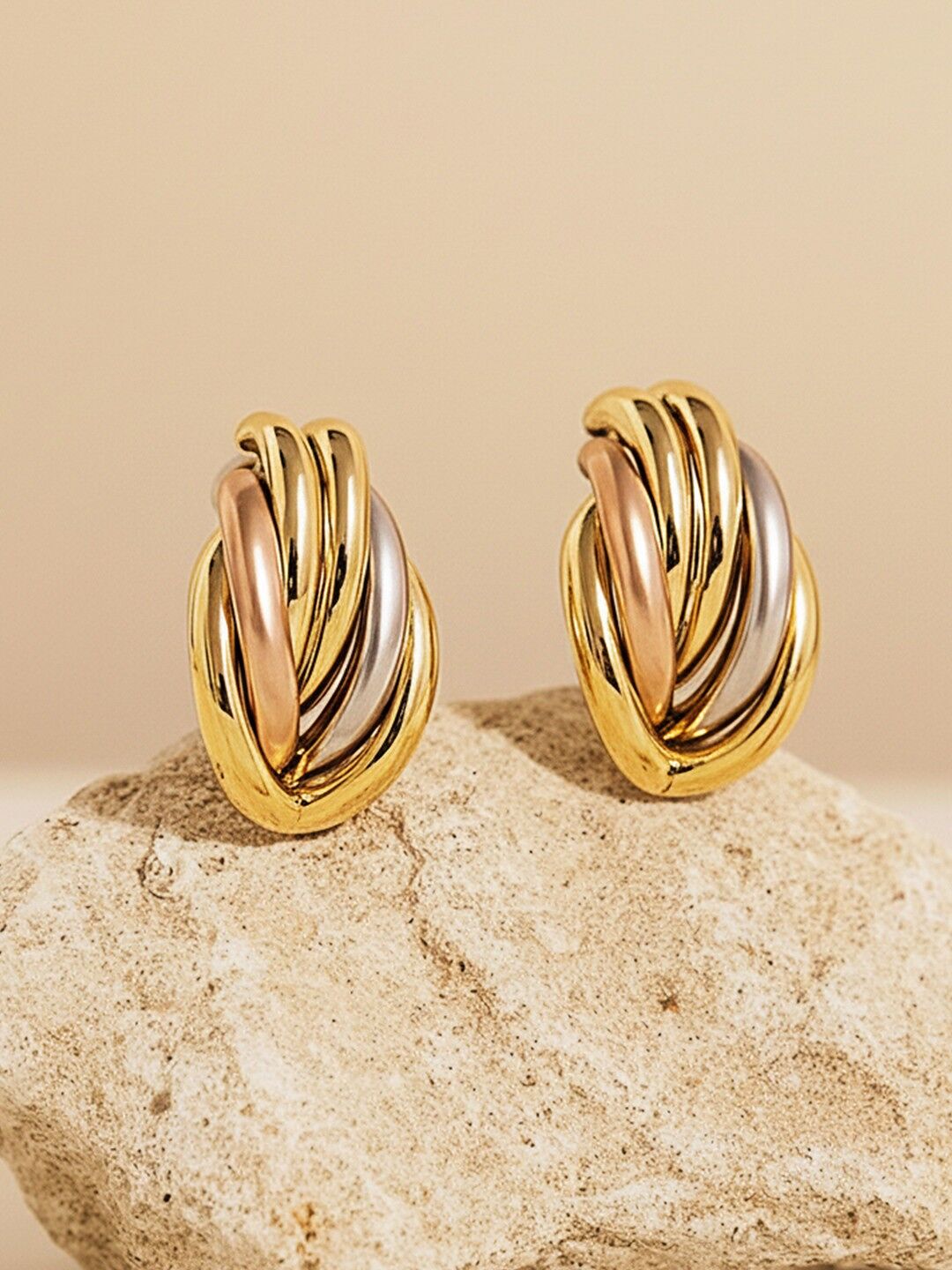 Contemporary Shaped Stud Earrings – Gold-Plated Bi-Tone – 2.5cm