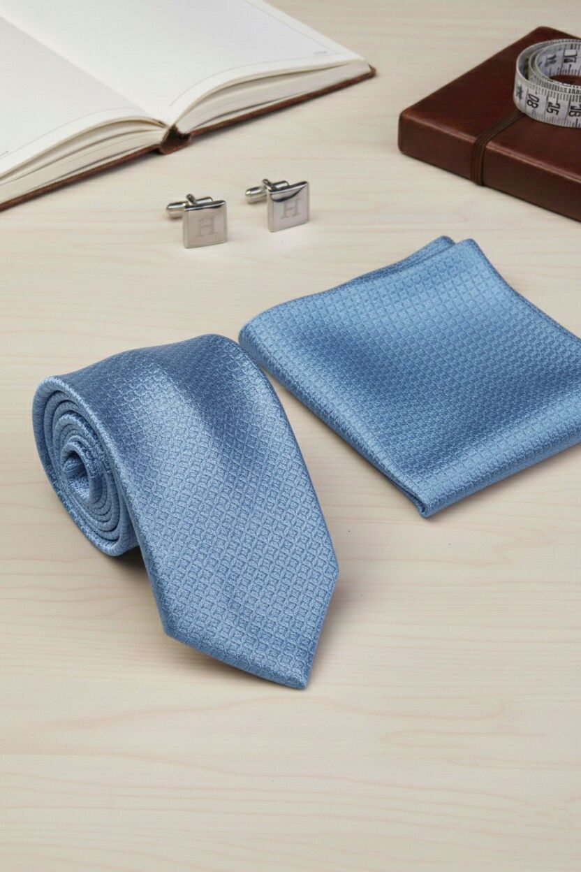 Herrenkrawatte aus gemustertem Polyester mit Einstecktuch CRA-C02