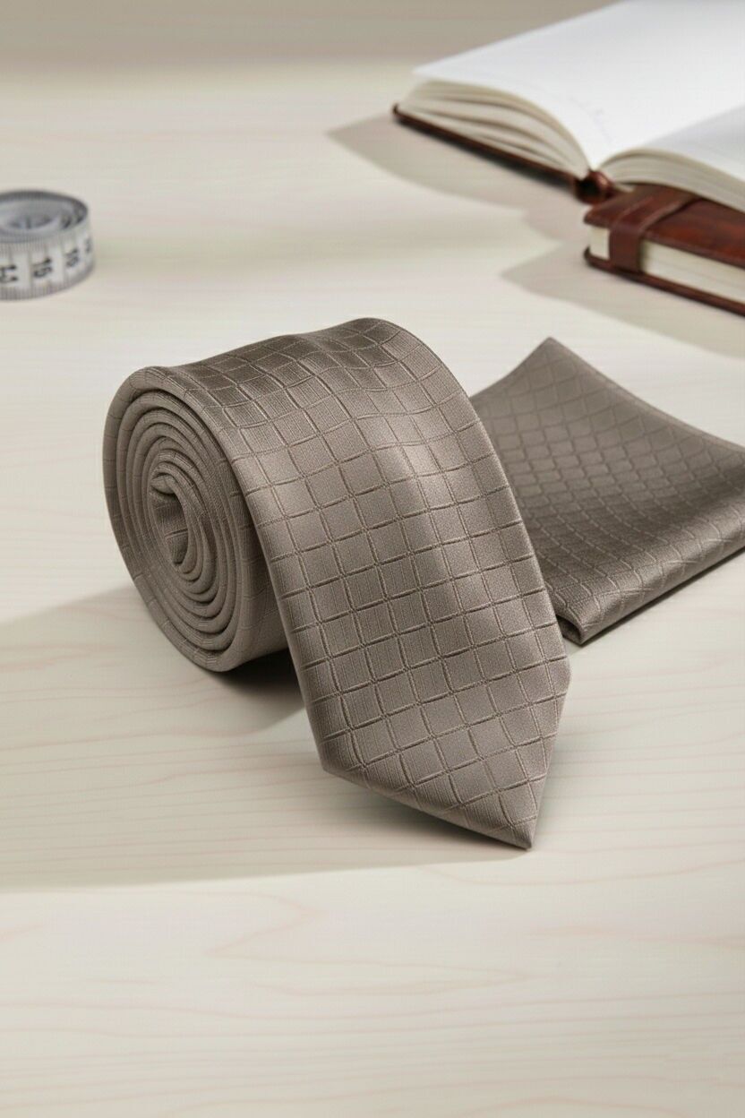 Herrenkrawatte aus gemustertem Polyester mit Einstecktuch CRA-C03