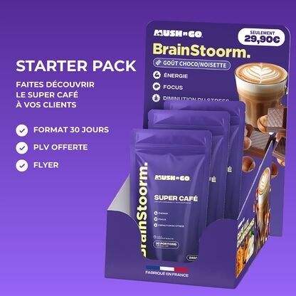 Pack d'implantation | Brainstoorm chocolat - Alternative saine au café - Champignons et Adaptogènes - format classique 30 tasses - Lion's Mane, Cordyceps, Ashwagandha, Maca