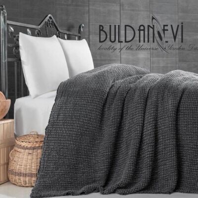 Bedsprei of extra groot plaid met wafelstructuur van Buldanevi. 190 x 200 Stonewashed  antraciet