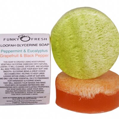 Loofah Glycerine Soap, Peppermint & Grapefruit, 100% Natural & Handmade, 120g