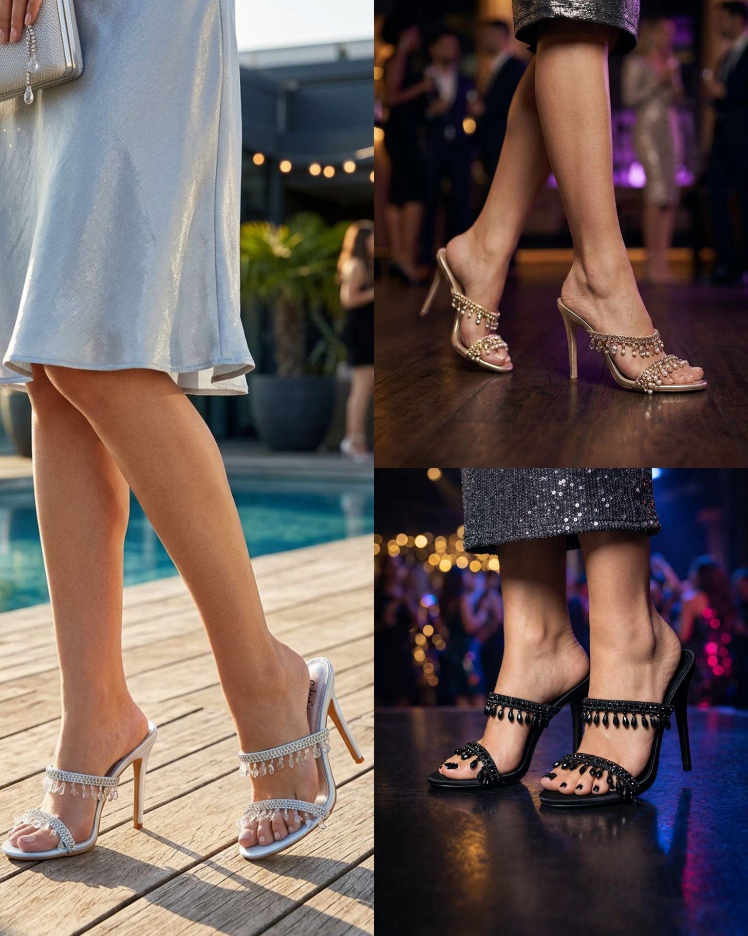 Crystal-Embellished Stiletto Mules Sparkly Bridal & Party Heels (PACK OF 12 PAIRS UK3-UK8)