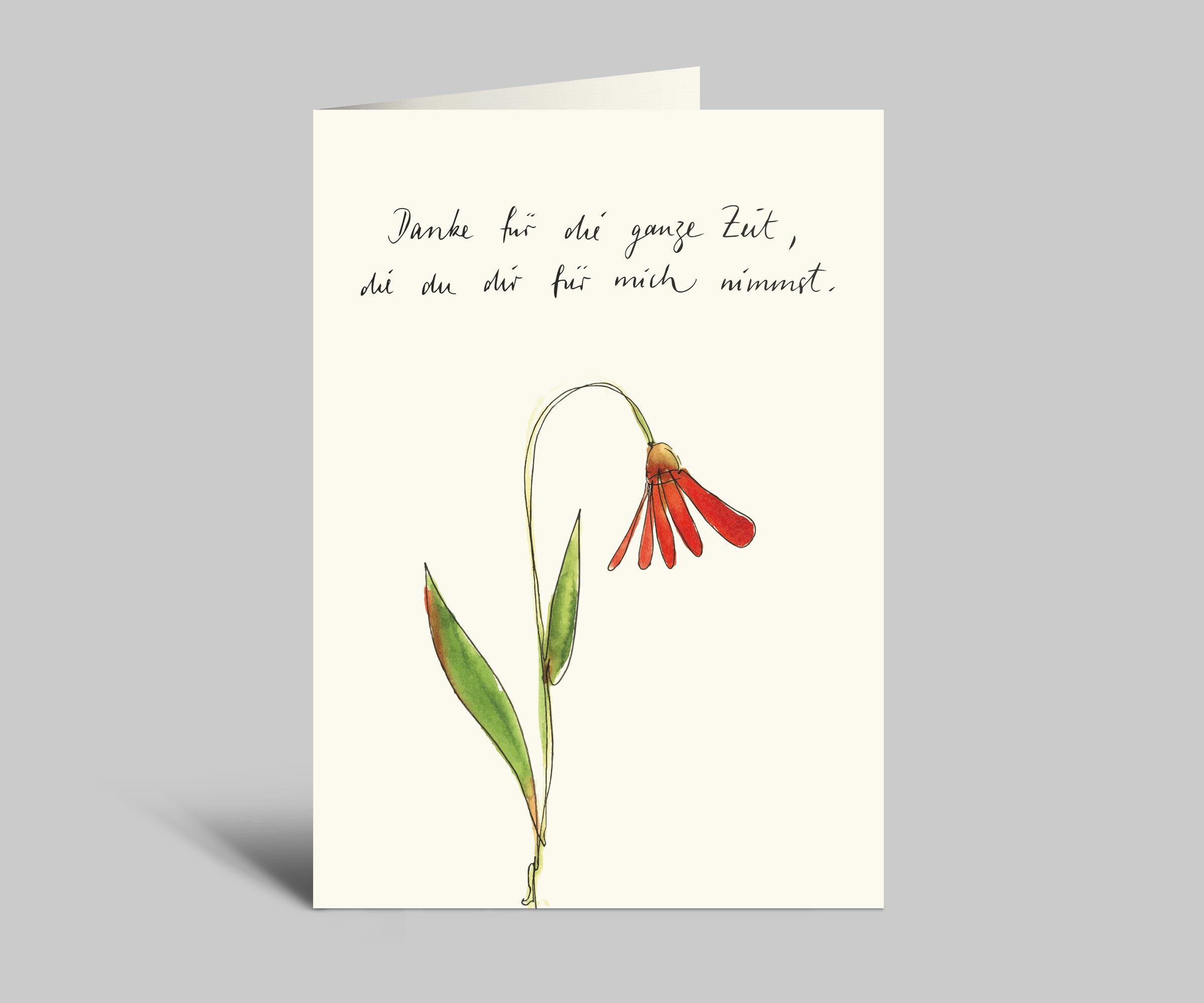 Carte de vœux avec enveloppe | Merci, Fête des Mères, Fête des Pères | Merci pour tout le temps que tu me consacres | Illustration aquarelle