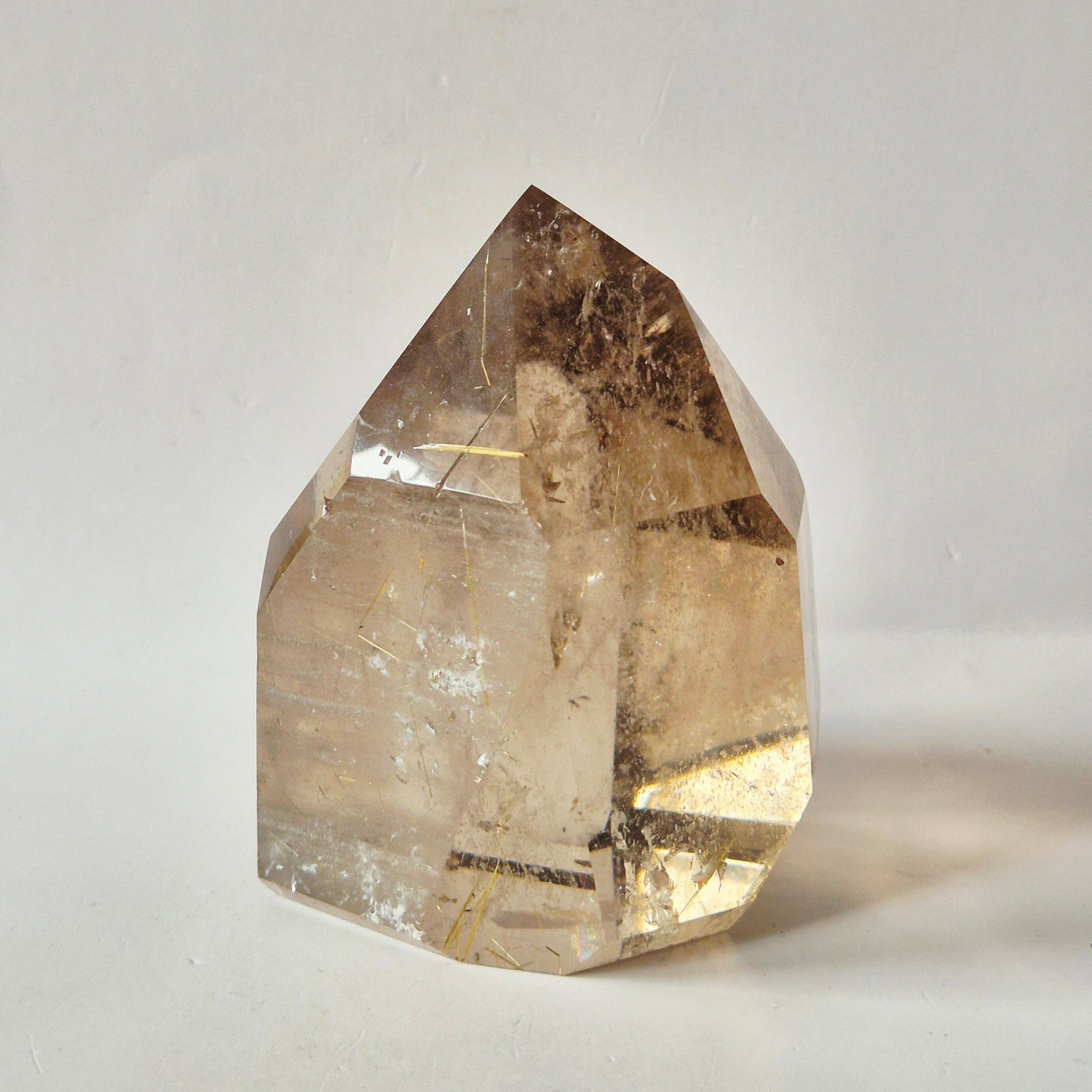 Lemurischer Rauchquarz mit goldener Rutilspitze, 401 g | Brasilianischer Edelstein