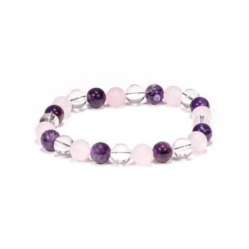 Lulimylia® - Bracelet Triangle d'Or : Quartz Rose, Améthyste Violette et Cristal de Roche | Bienfaits Apaisants, Relaxant et Équilibre | Pierres Fines du Brésil | Mines Raisonnées