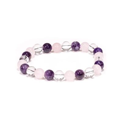 Lulimylia® - Golden Triangle Bracelet: Rose Quartz, Violet Amethyst and Rock Crystal | Soothing, Relaxing and Balancing Benefits | Fine Stones from Brazil | Reasoned Mining