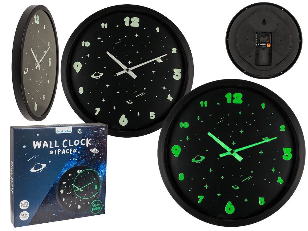Wall clock, Space, glows in the dark,