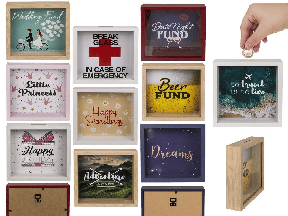 Item set, wooden money boxes,