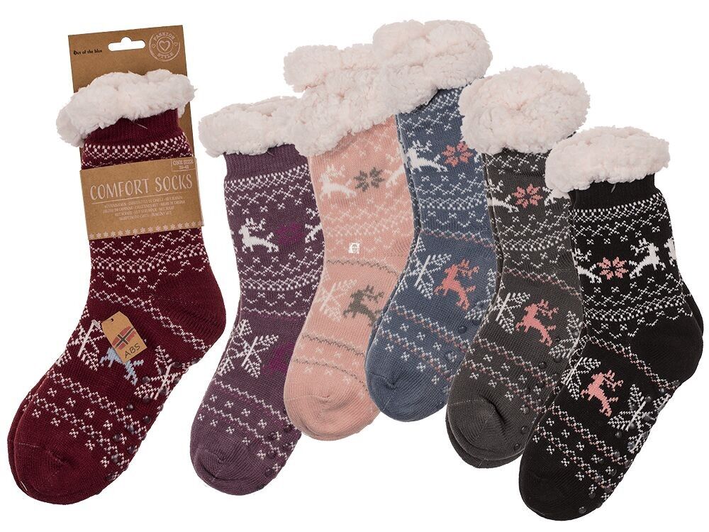 Women's Hut Socks, Reindeer & Ice Flower,