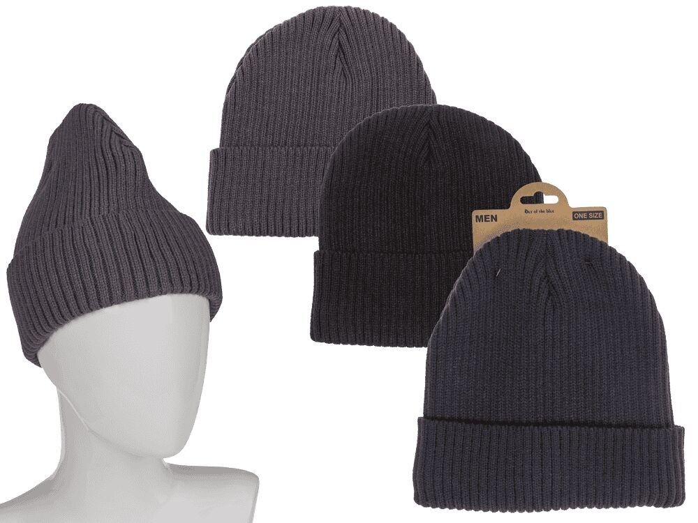 Men's winter hat, beanie, with ribbed pattern,