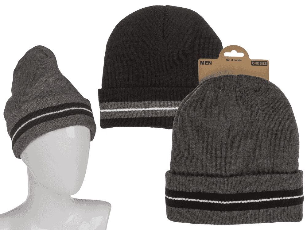 Men's winter hat, striped, lined,