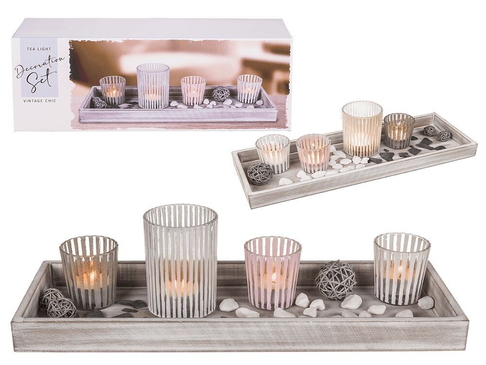 White/natural wood tray, approx. 40 x 14 cm